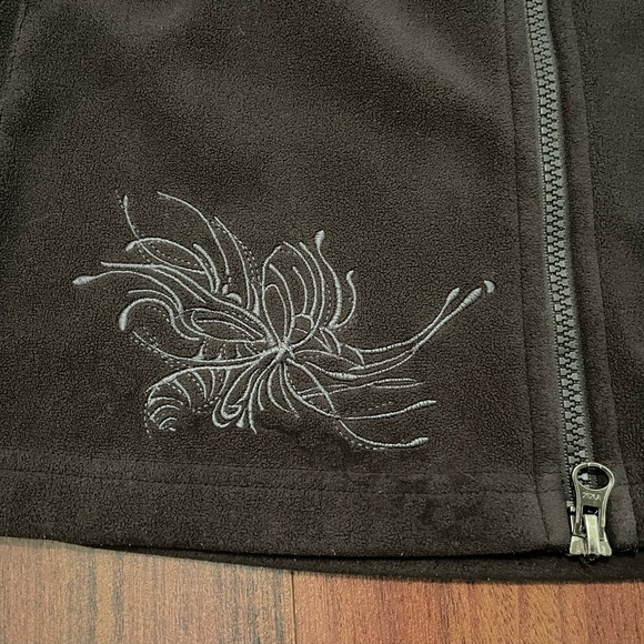 Athleta Jacket Women's Brown Fleece Embroidered Long Sleeve Hooded Two Way Zip - Picture 6 of 15